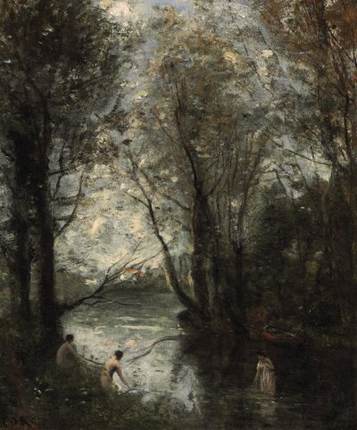 Die drei Badenden von Jean Baptiste Camille Corot